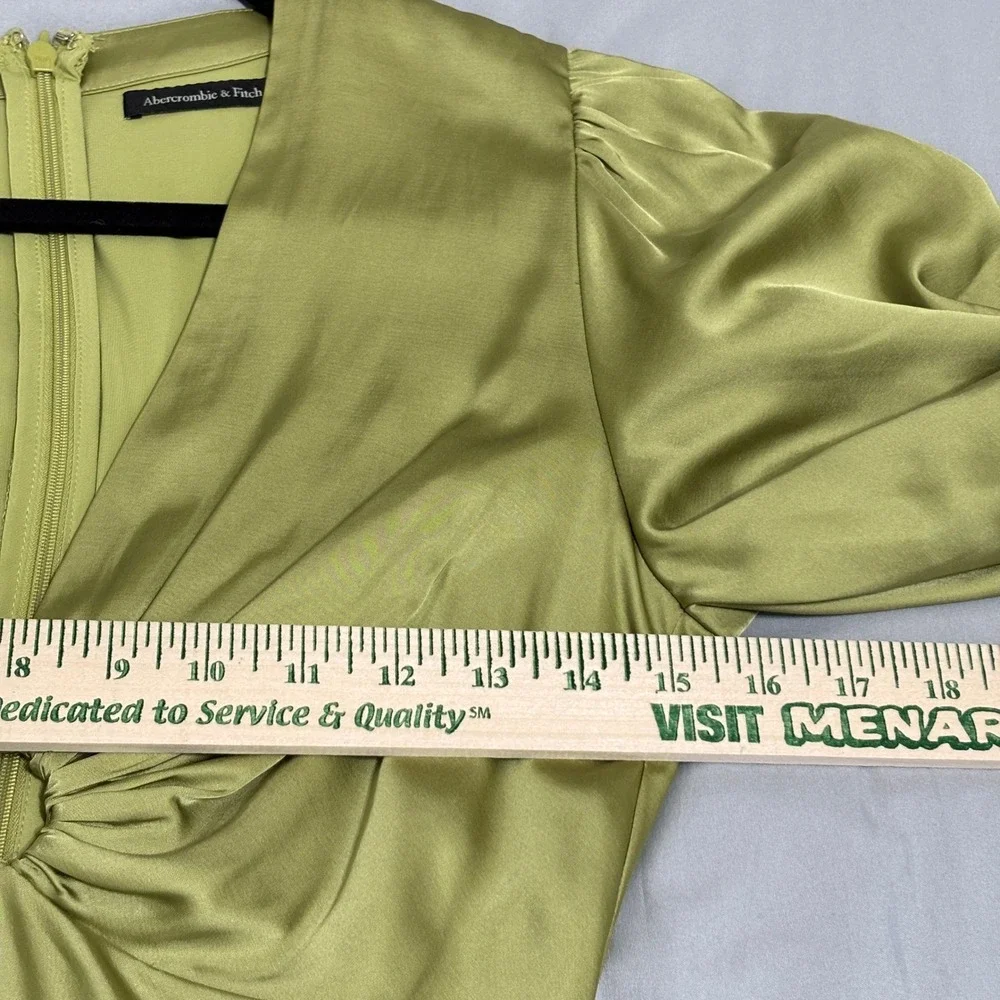 Abercrombie & Fitch Angel Sleeve O-Ring Satin Maxi Dress Sz S Lime Green Slit